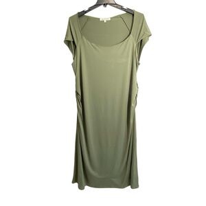 Wallflower Ruched Midi Dress Women's Sz 3X Army Green Cap Sleeve Boat Neck NWT